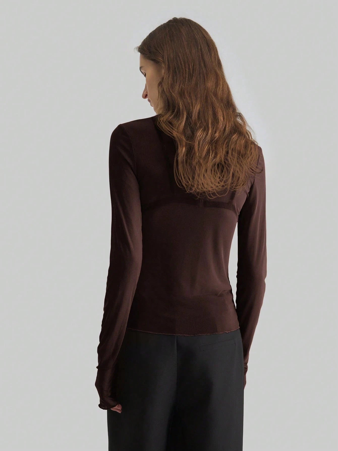 Women's Sheer Turtleneck Long Sleeve T Shirt Slim Fitted Solid Black Red Blue Color - handmadeknit