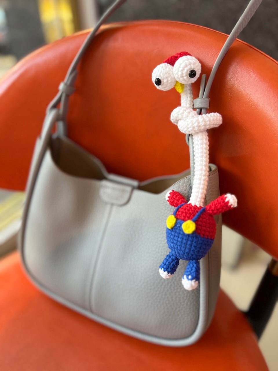 Handmade Crochet Mario Bird Rattle Toy Cute Backpack Charm for Kids and Bag Accessories - handmadeknit