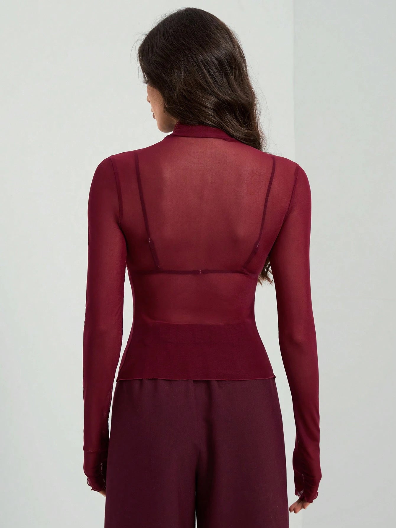 Women's Sheer Turtleneck Long Sleeve T Shirt Slim Fitted Solid Black Red Blue Color