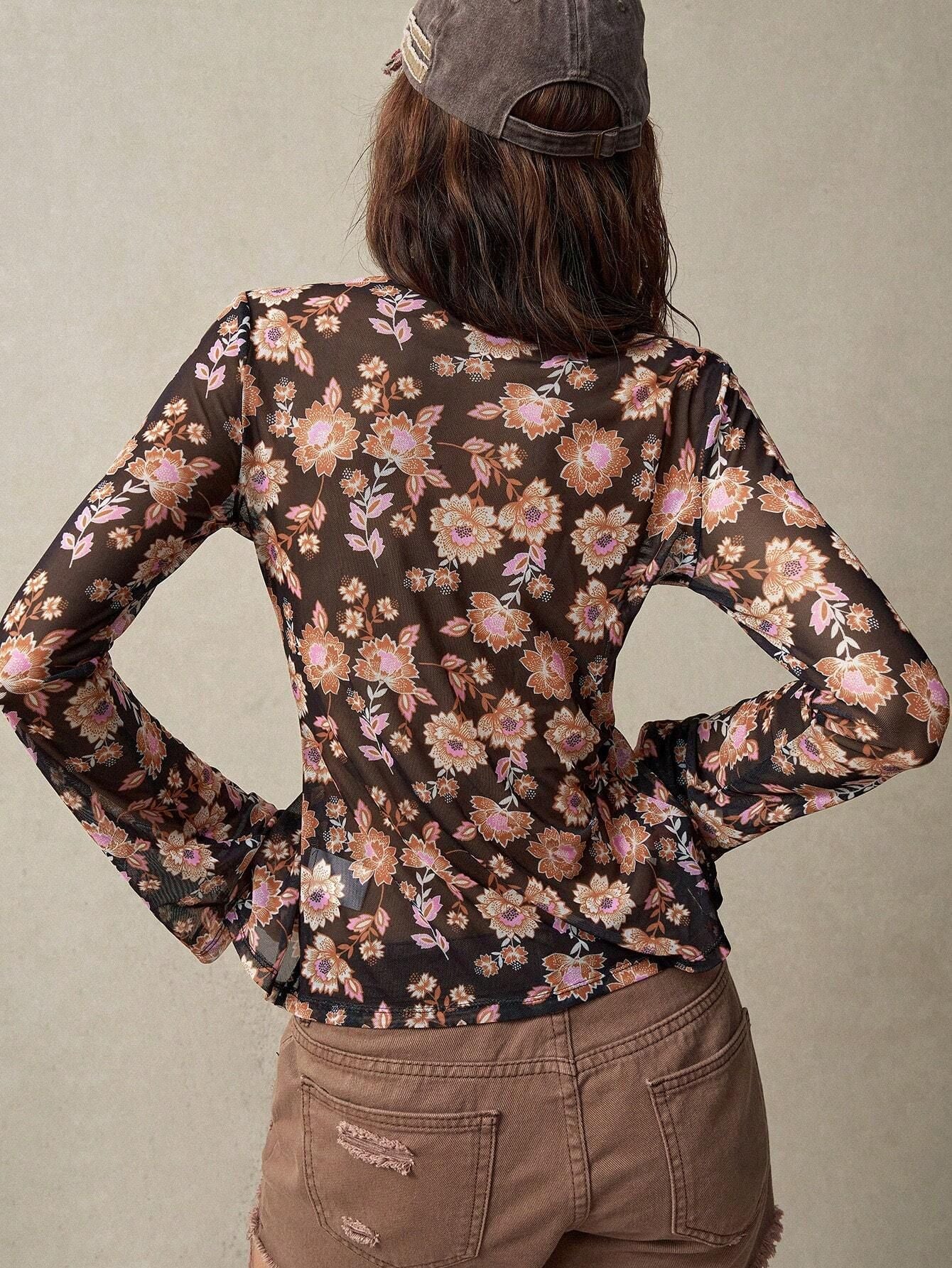 Women Long Sleeve Blouse Vacation Outfit V - Neck - handmadeknit