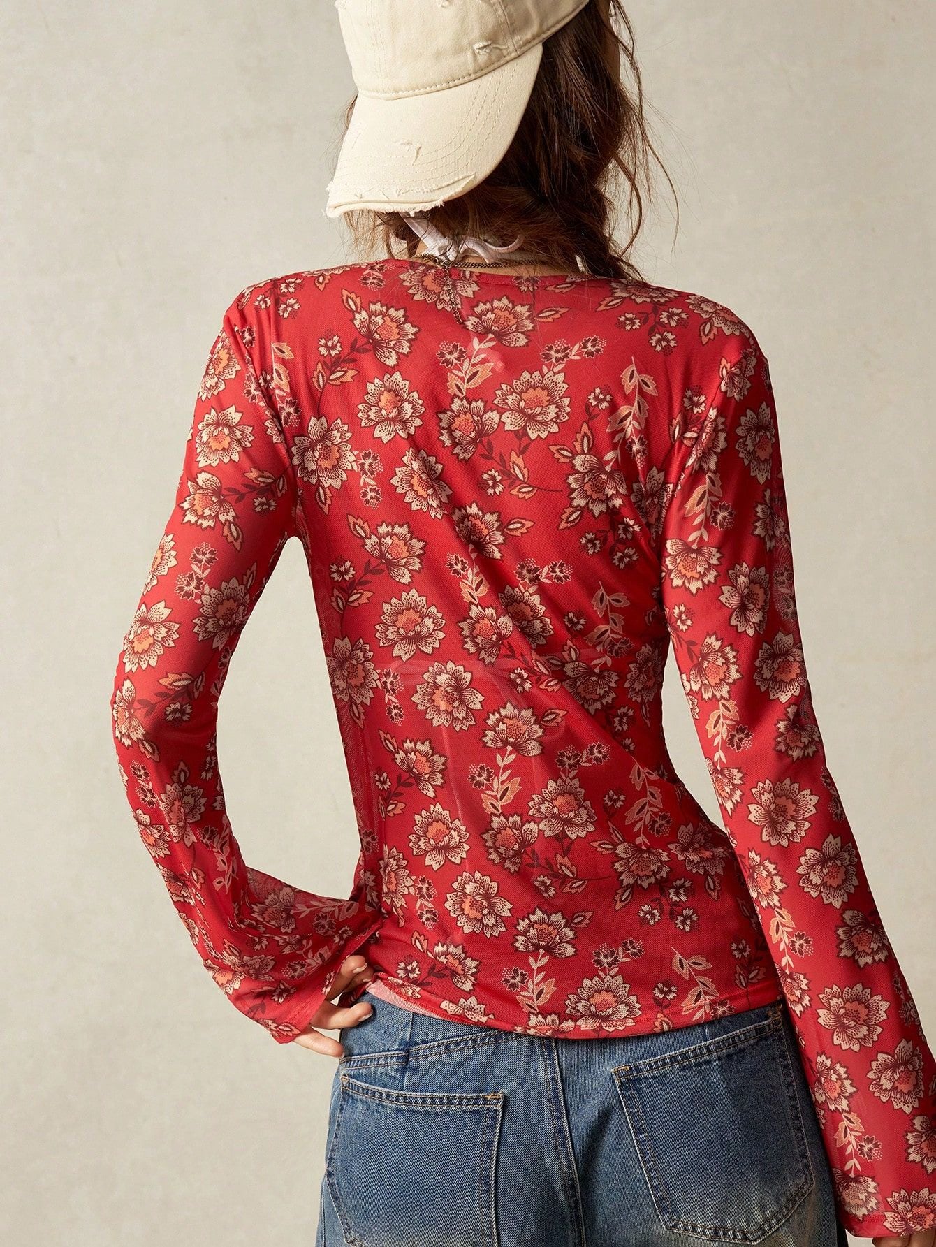 Women Long Sleeve Blouse Vacation Outfit V-Neck