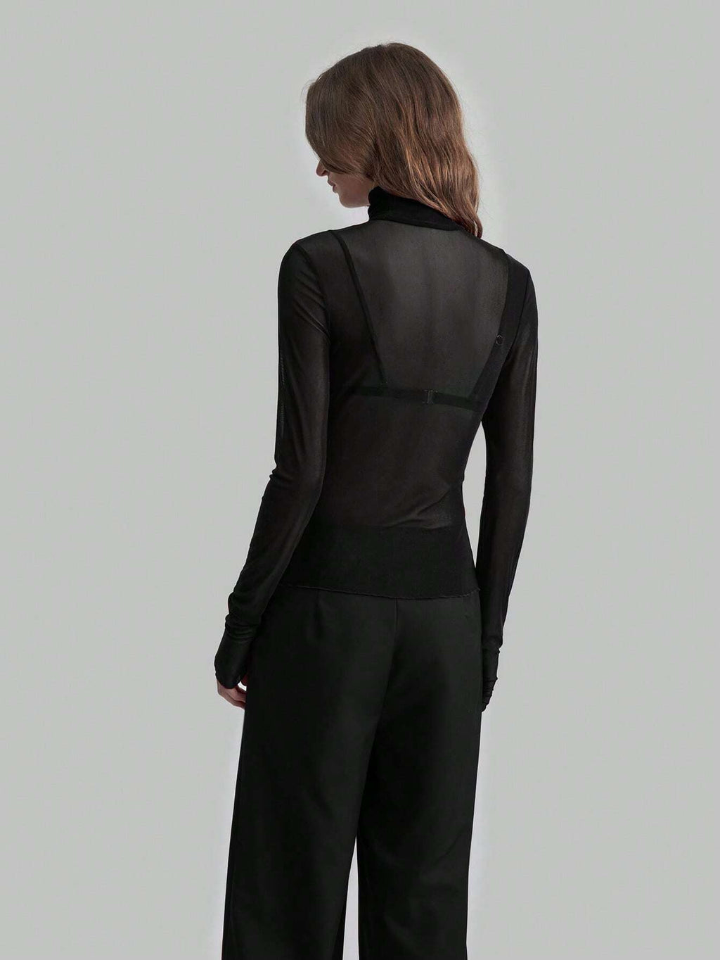 Women's Sheer Turtleneck Long Sleeve T Shirt Slim Fitted Solid Black Red Blue Color