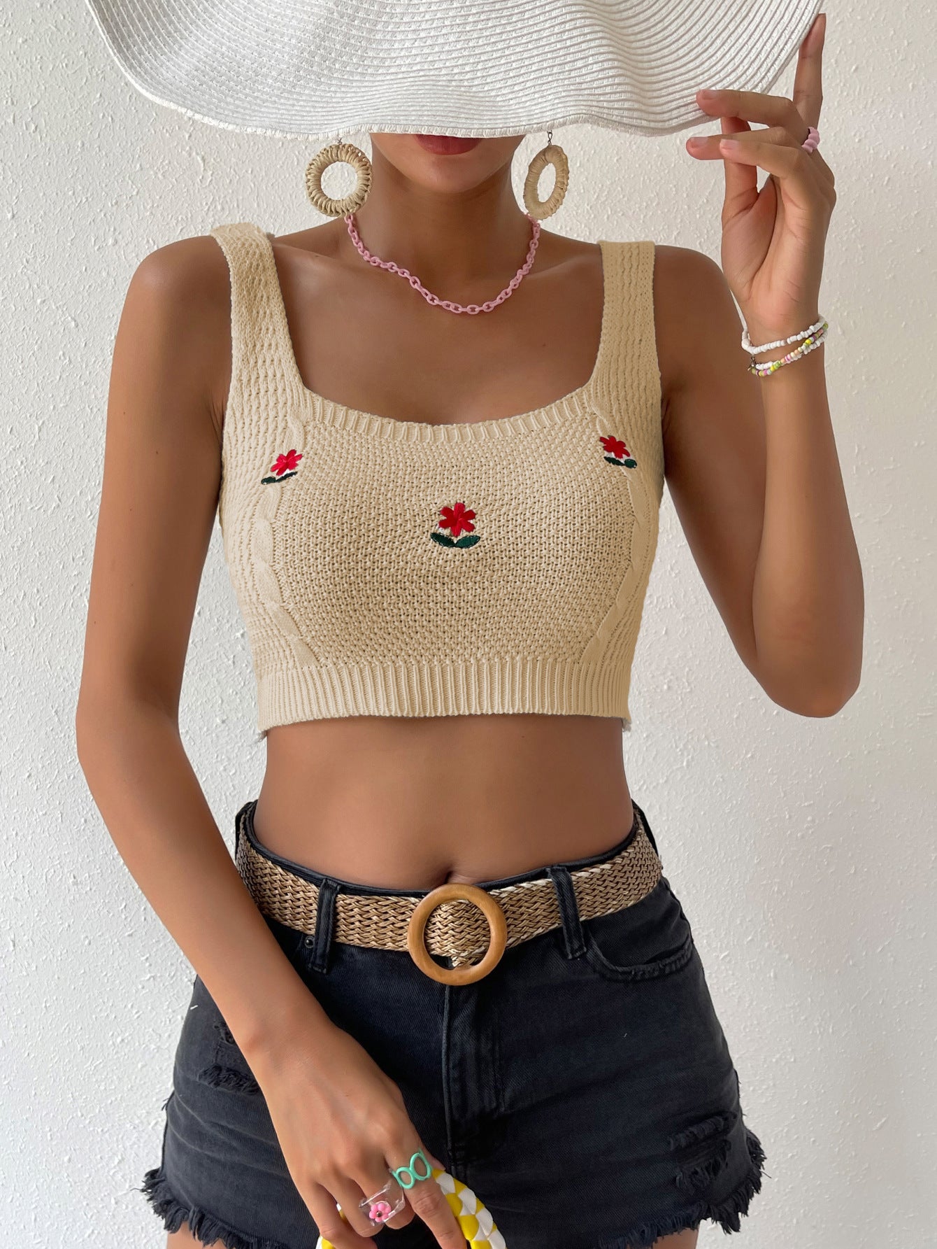 New Holiday Short Knit Vest Top White Black Color for Women - handmadeknit