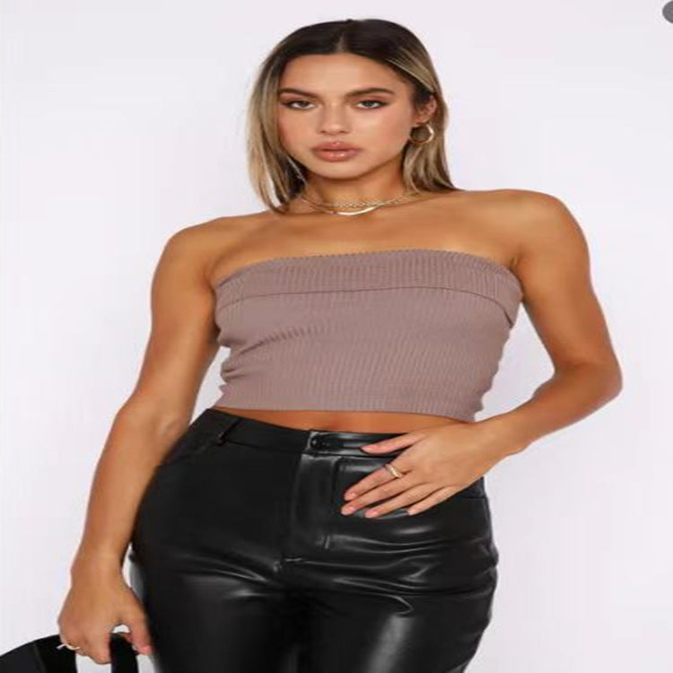 Women Knit Strapless Crop Top Cute Strentchable Tube Tops