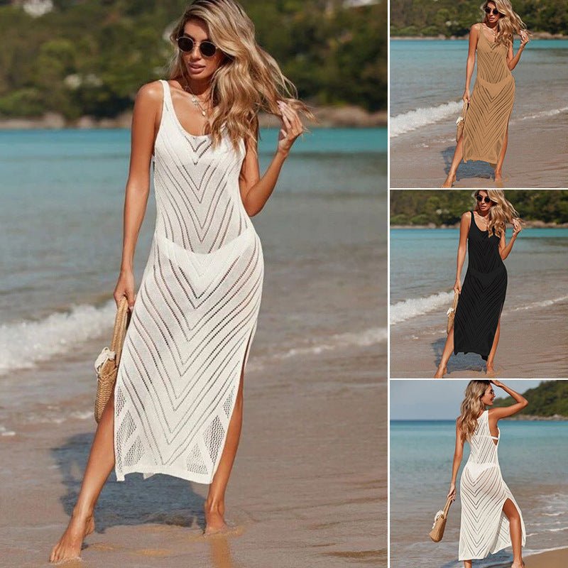 Women's Side Split Maxi Knitted See Through Beach Dress for Vacation - handmadeknit