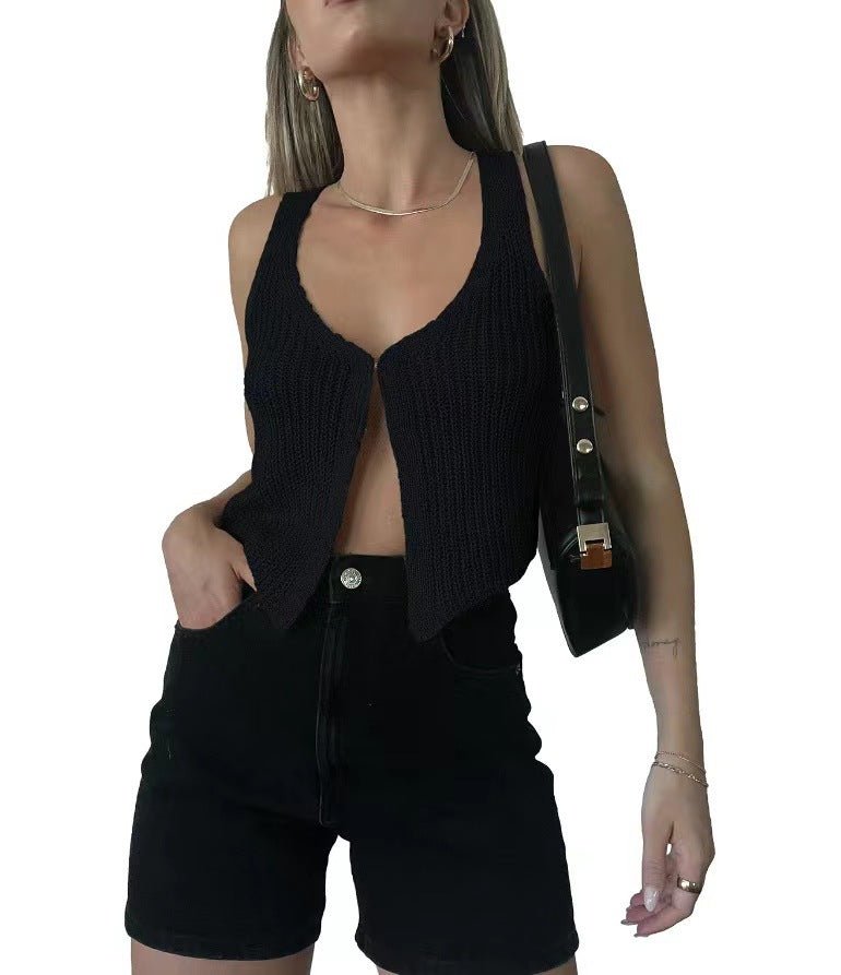 Women Summer Sweater Sexy Knitted Vest Top with V Neck - handmadeknit