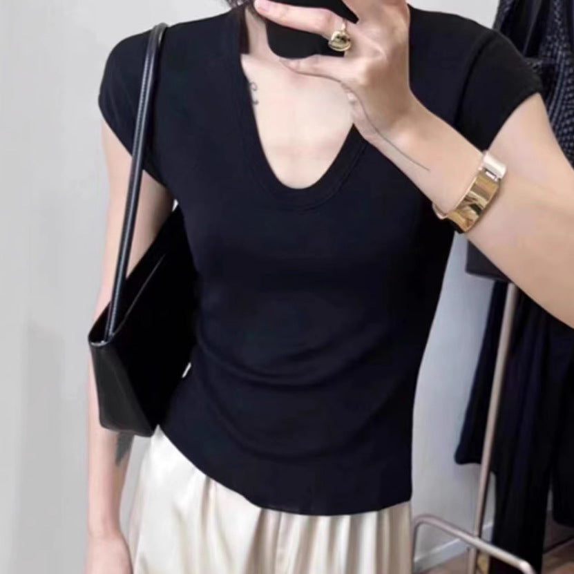 Women's Short Sleeve Knit Top Scoop Neck T-Shirt