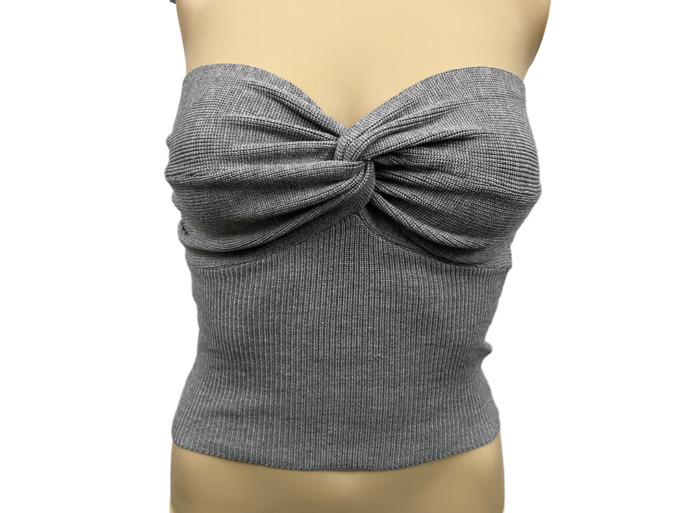Women Strapless Tube Tops Knit Off Shoulder Sweater Vest - handmadeknit