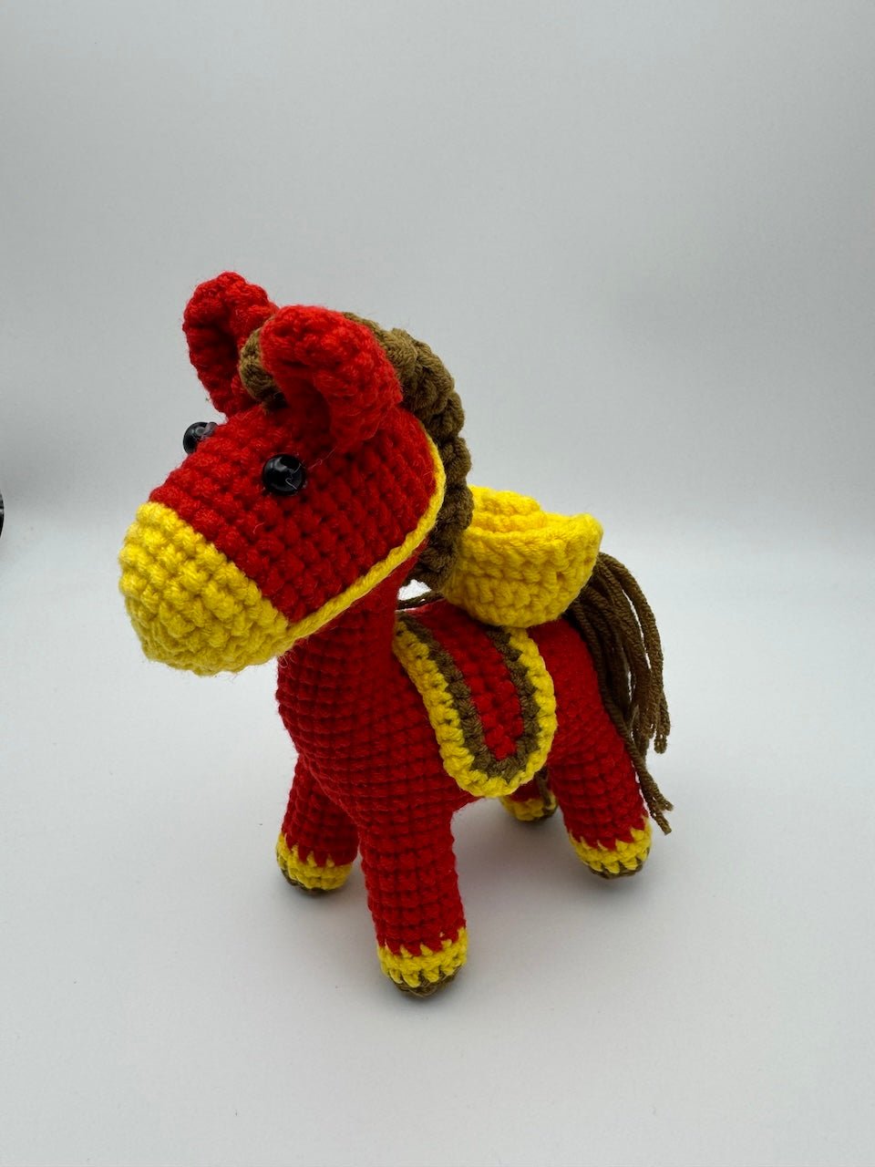 Handmade Crocheted Lucky Red Horse 2026 Animal and Nursery Decor - handmadeknit