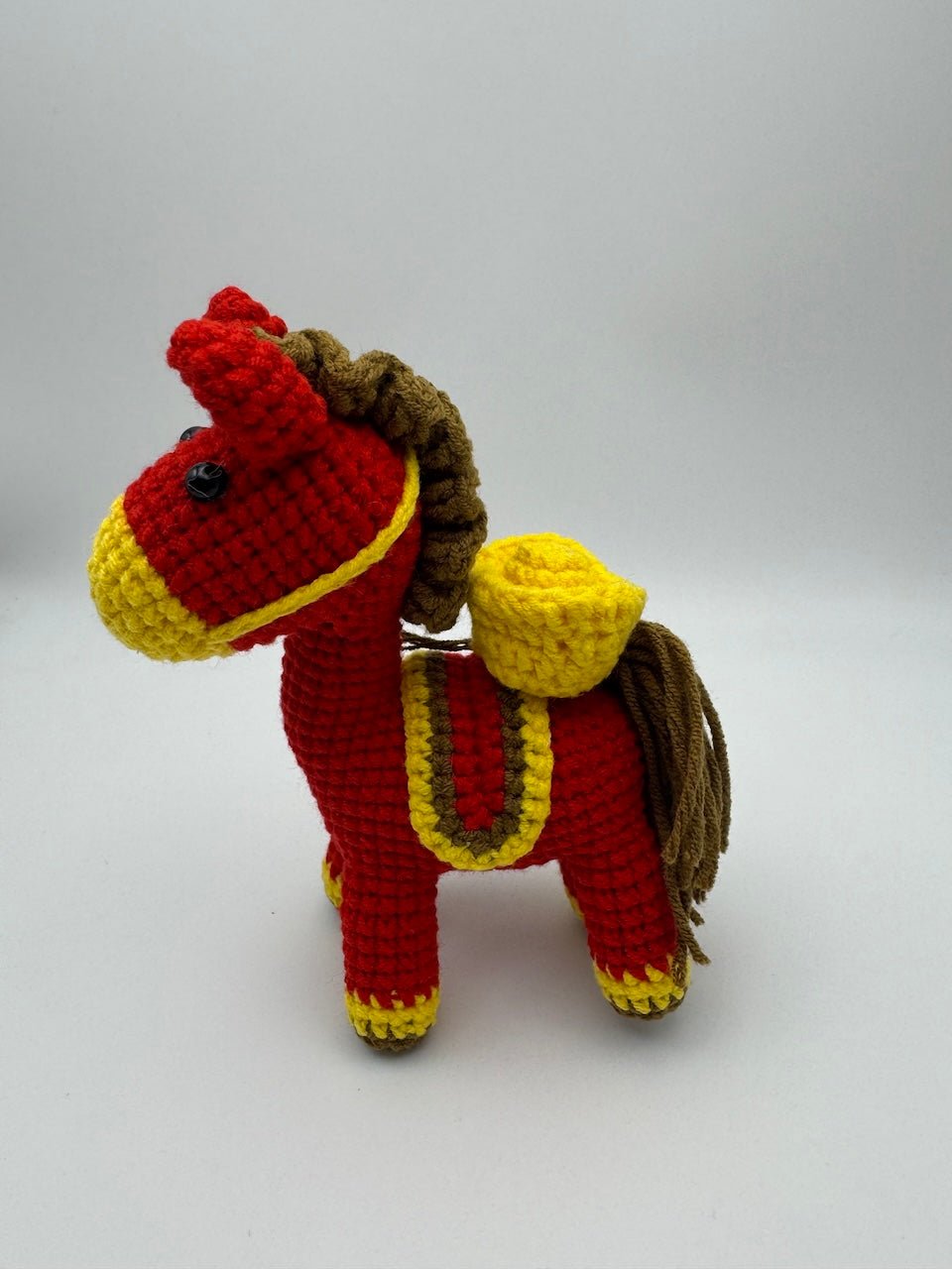 Handmade Crocheted Lucky Red Horse 2026 Animal and Nursery Decor - handmadeknit