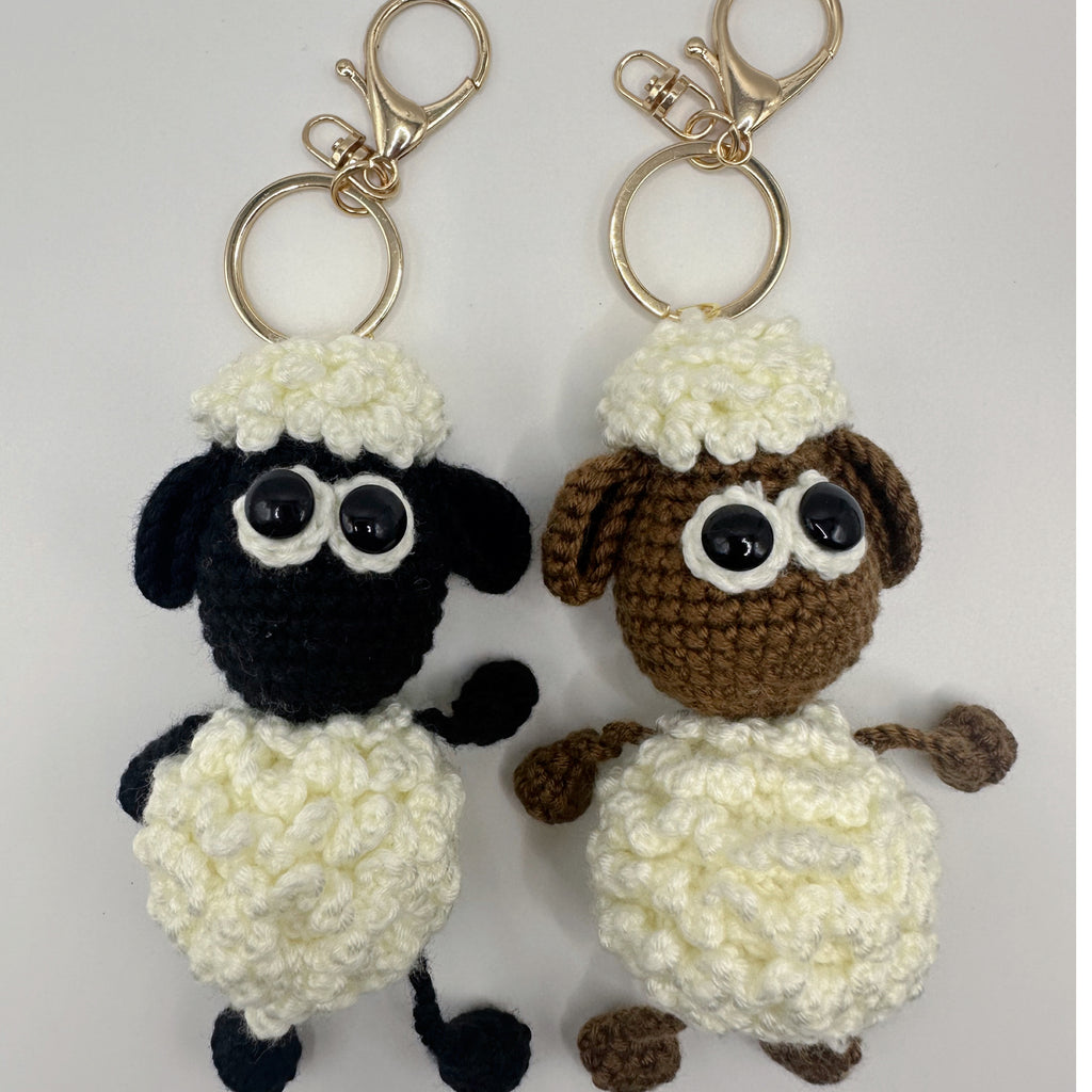 handmade crocheted sheep keychain