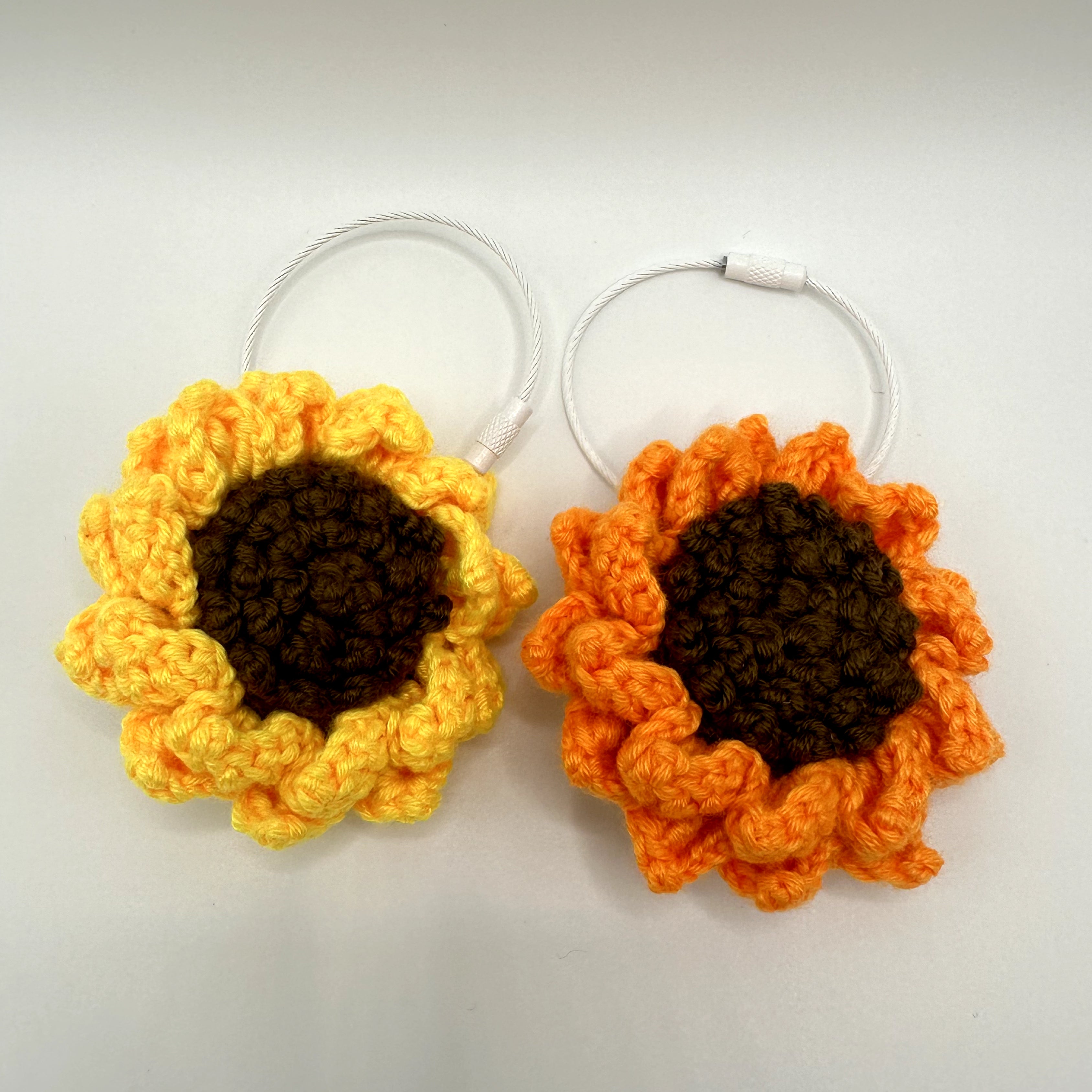 Handmade Crocheted Sunflower Keychain 