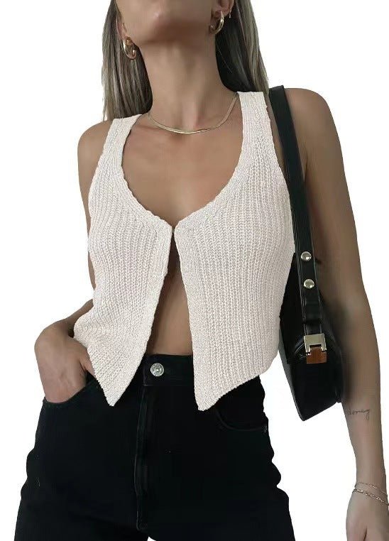 Women Summer Sweater Sexy Knitted Vest Top with V Neck - handmadeknit