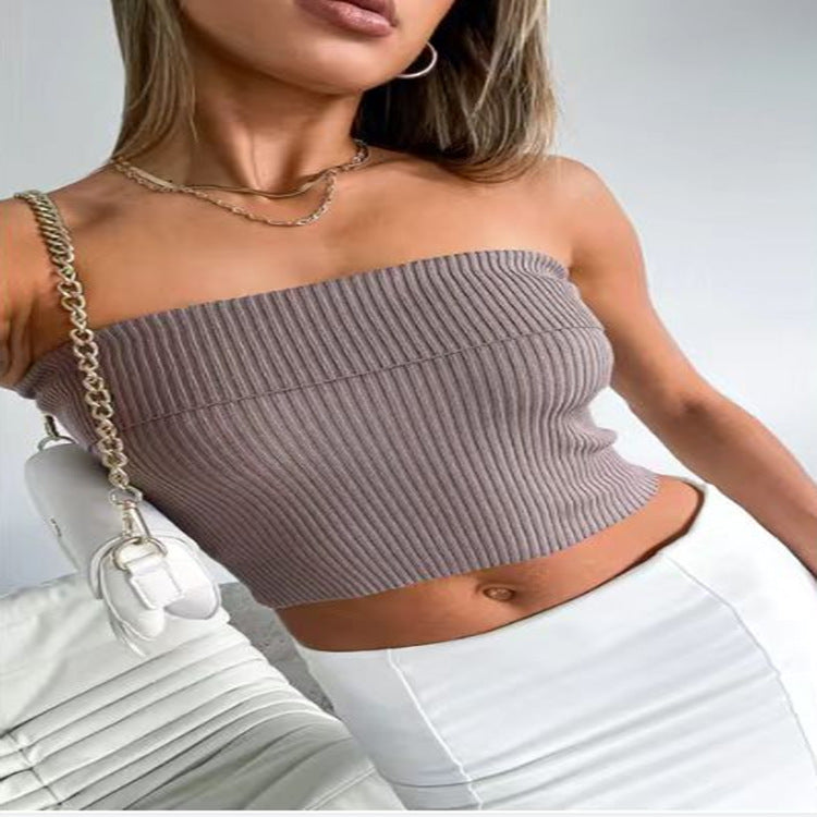 Women Knit Strapless Crop Top Cute Strentchable Tube Tops