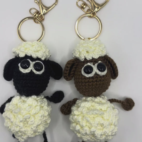 handmade crocheted sheep keychain