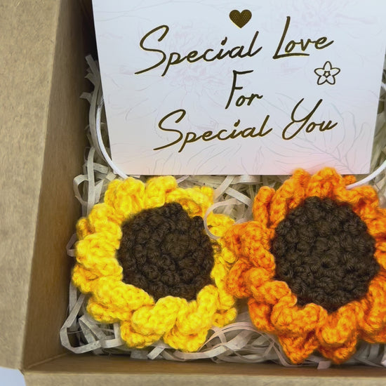 Handmade Crocheted Sunflower Keychain 